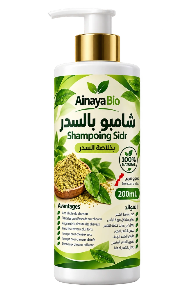 شامبو السدر من AinayaBio، عبوة بمضخة سعة 200 مل